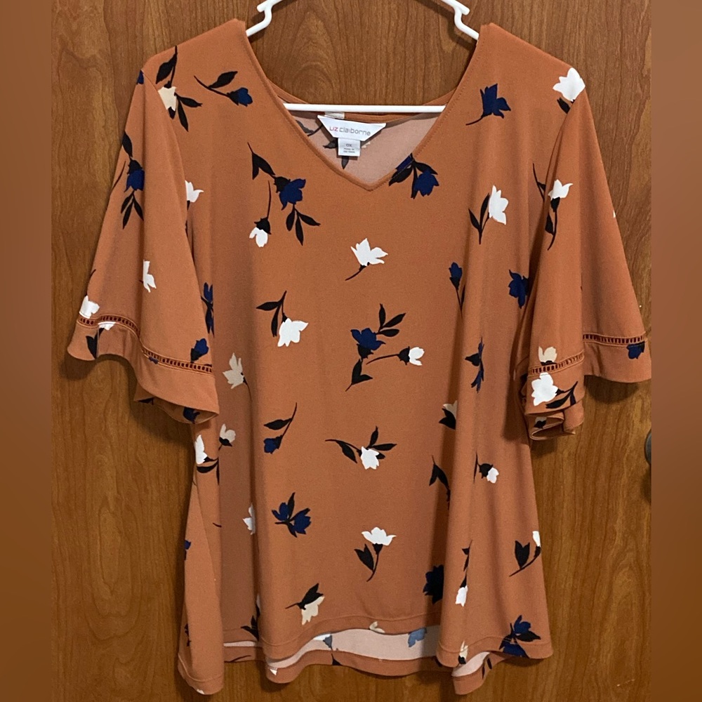 Classy, soft, floral, dark orange dress shirt.